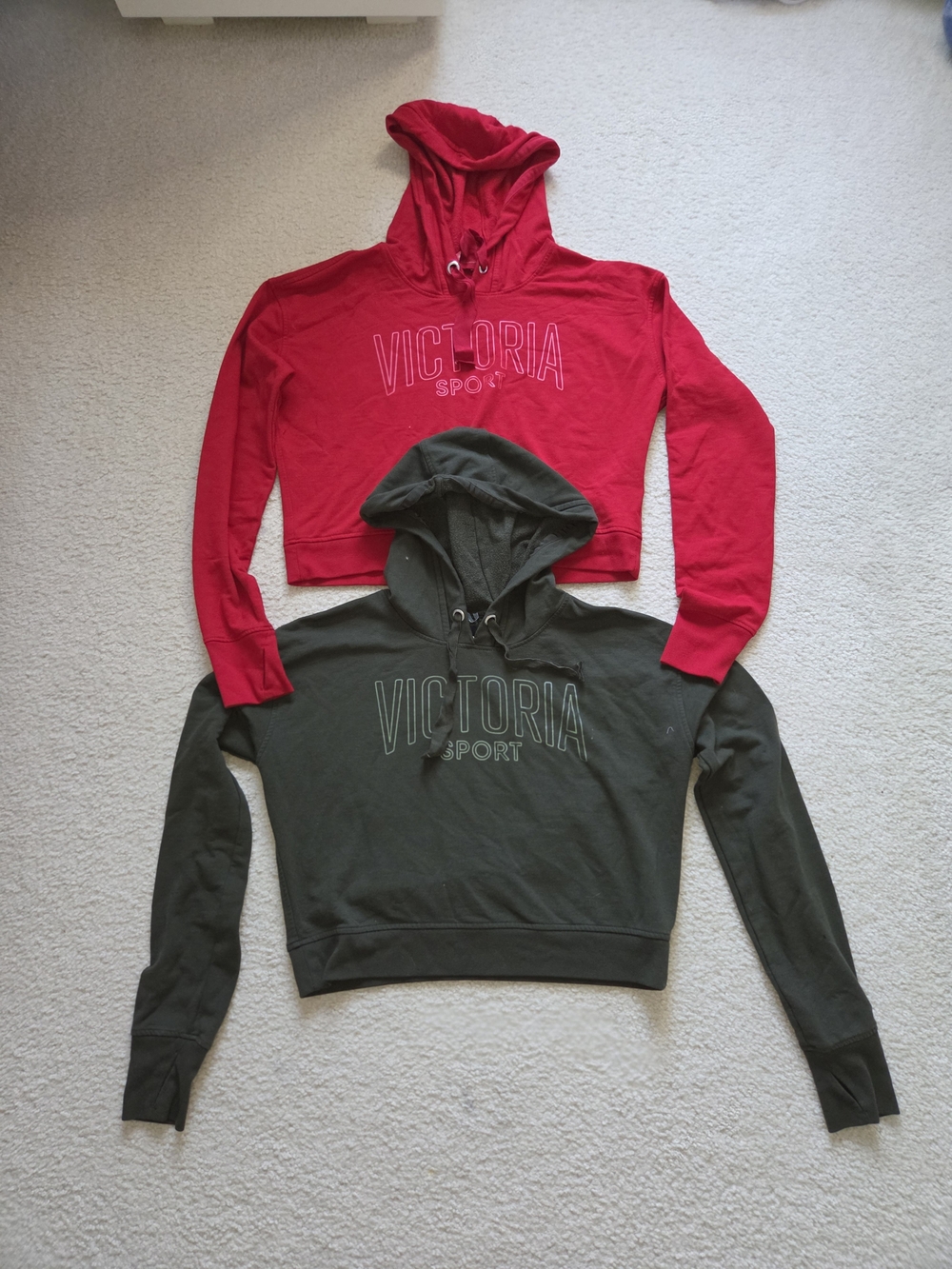 Victoria's Secret Red & Olive Cropped Sport Hoodies